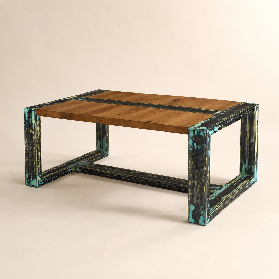 Oak custom coffee table metal technique — main product view