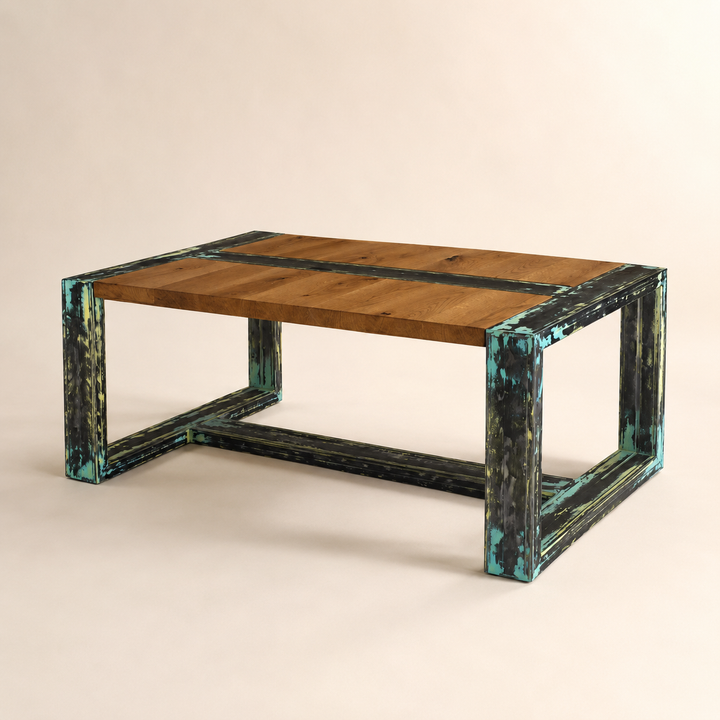 Oak custom coffee table metal technique — main product view