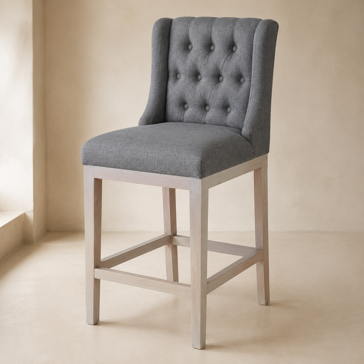 Oak modern Buttoned Barstool with fabric - main product view