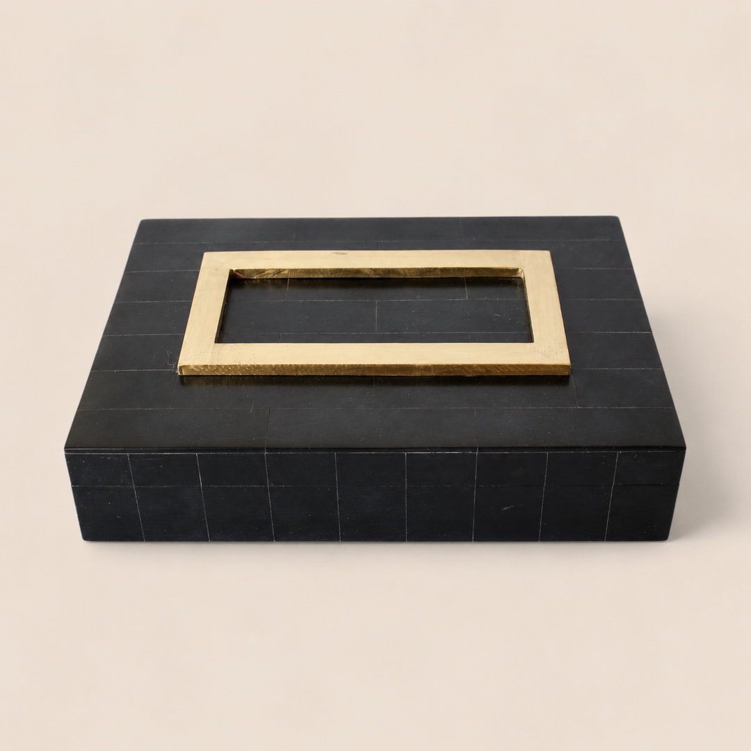 OBLONG BONE BLACK BOX WITH GOLD TRIM 5X23X15CM catalogue view