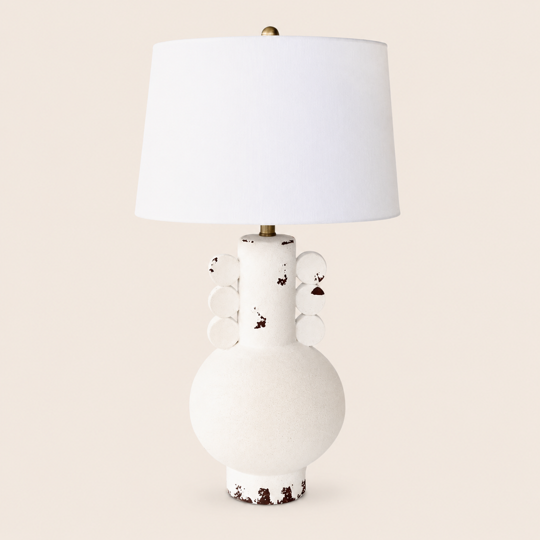 Off White Distressed Lamp White Finial &amp; Harp Shade 69.5X41CM – catalogue view