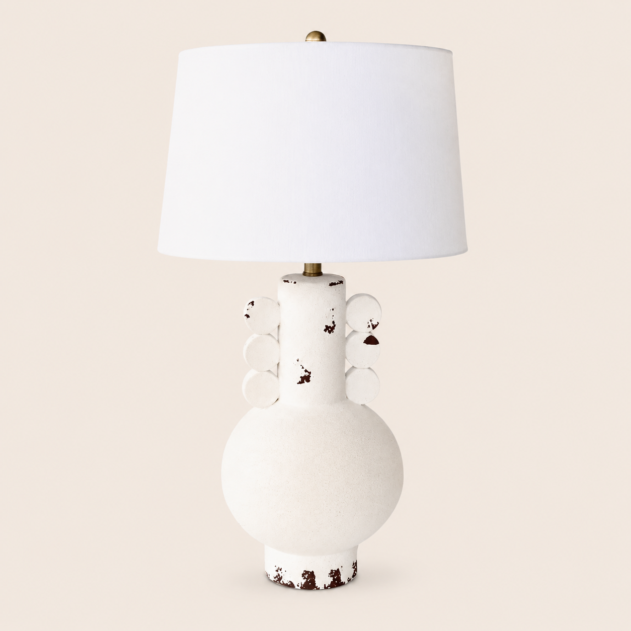 Off White Distressed Lamp White Finial & Harp Shade 69.5X41CM – catalogue view