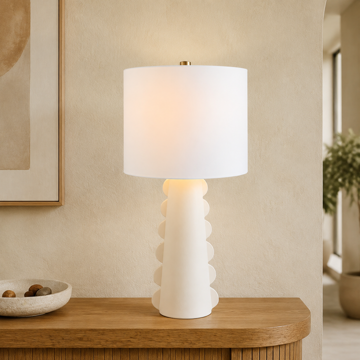 Off White Half Circle Shape Lamp  White Finial &amp; Harp Shape 60X38CM – lifestyle view