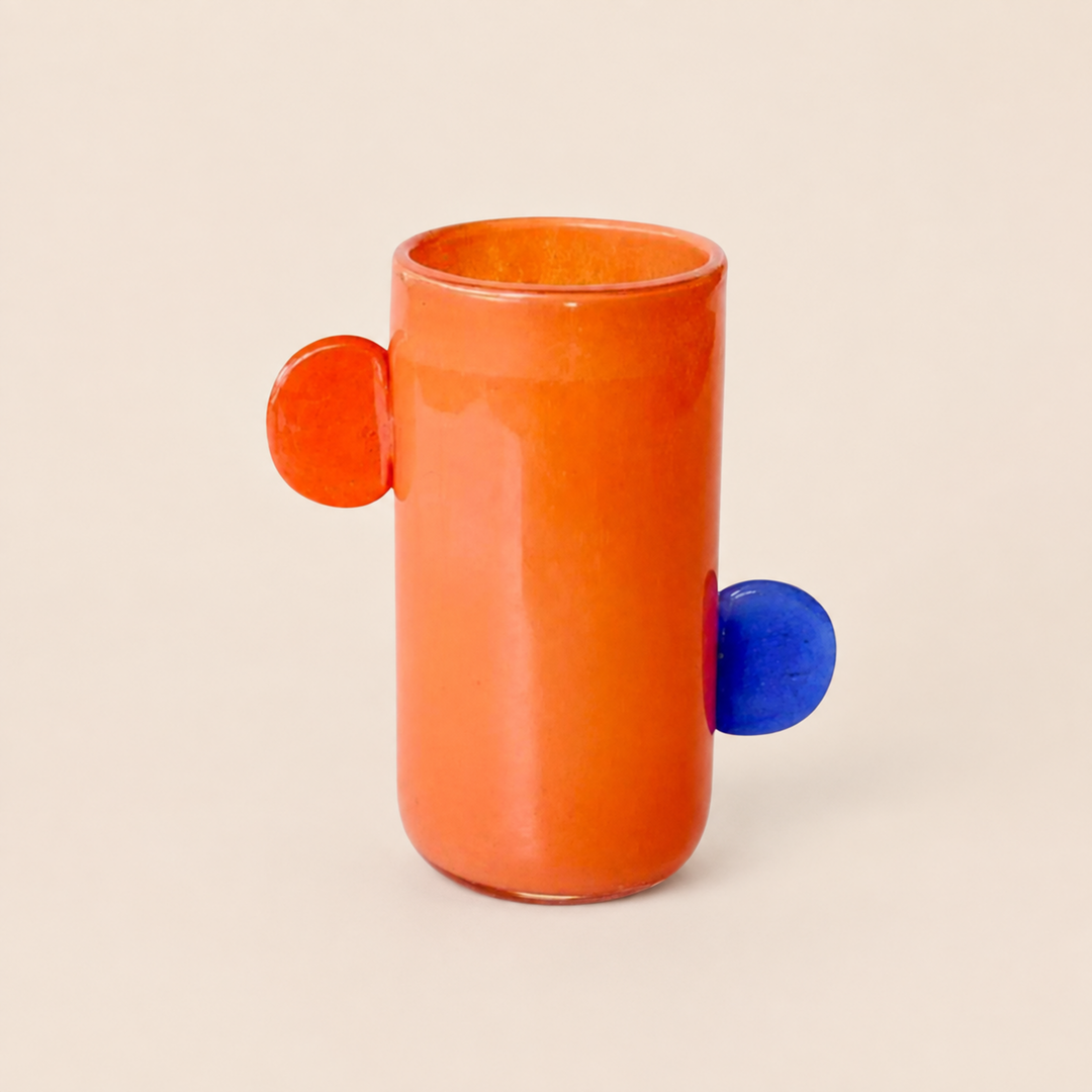 Orange Glass Vase Blue and Orange Handles — catalogue view