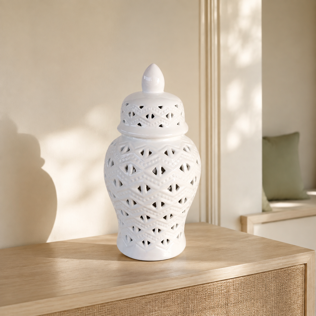 Large White Cut-Out Ginger Jar 47X23CM lifestyle view