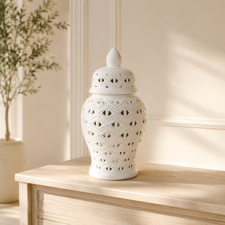 Medium White Cut-Out Ginger Jar 36X37CM lifestyle view