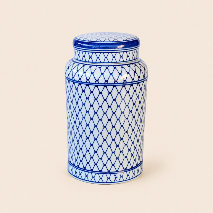 Large Blue &amp; White Jar with Lid 28X16CM catalogue view