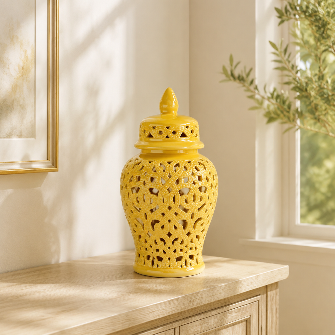 LARGE YELLOW CUT-OUT GINGER JAR 46X23CM lifestyle view