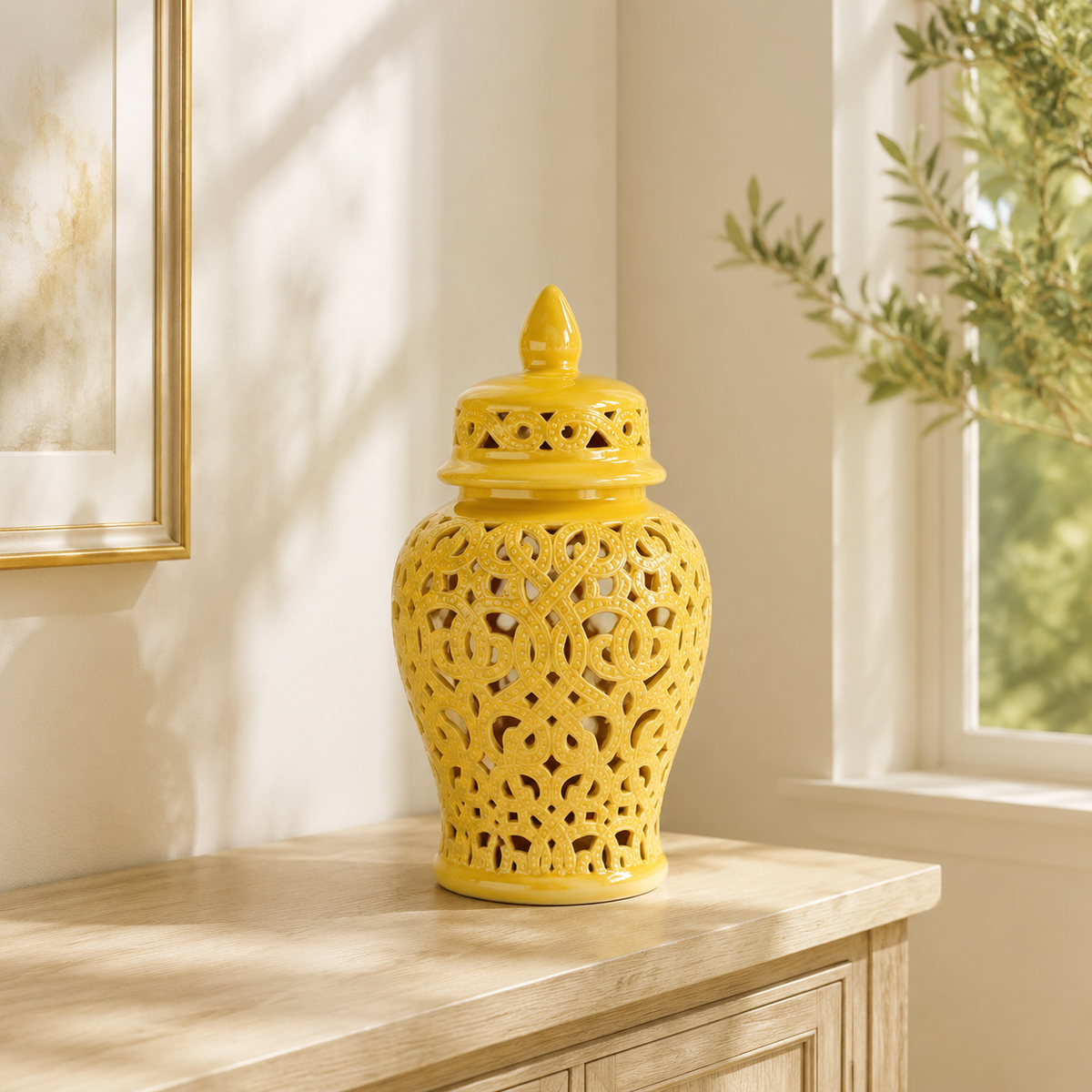 LARGE YELLOW CUT-OUT GINGER JAR 46X23CM lifestyle view