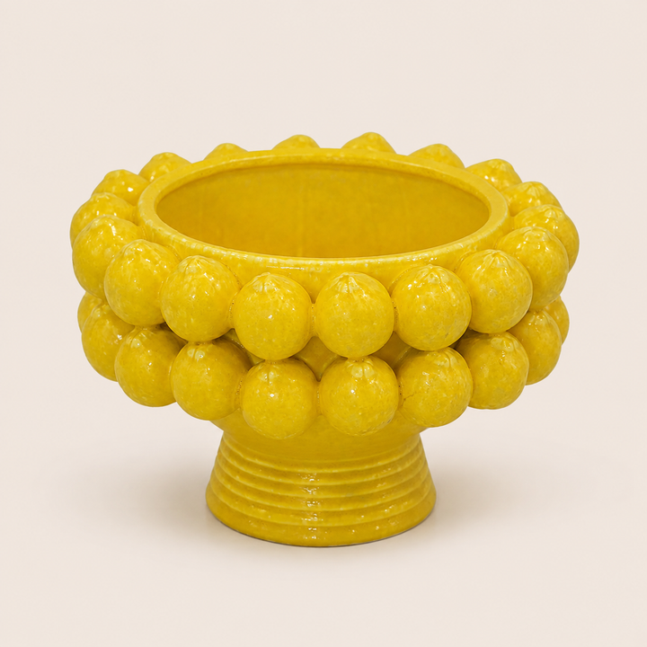 CERAMIC LEMON PEDESTAL BOWL BRIGHT YELLOW catalogue view