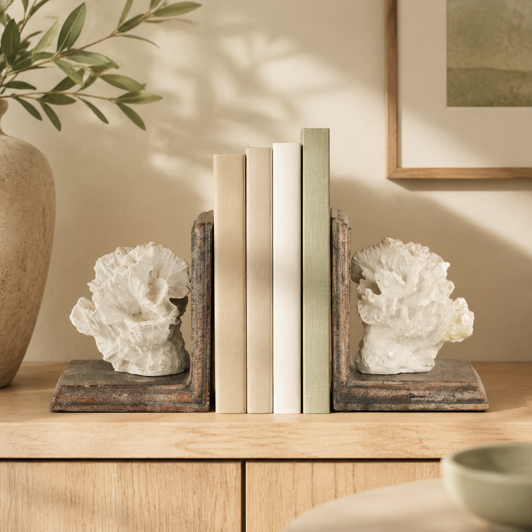 PAIR NATURAL CORAL BOOKENDS 17X14CM lifestyle view