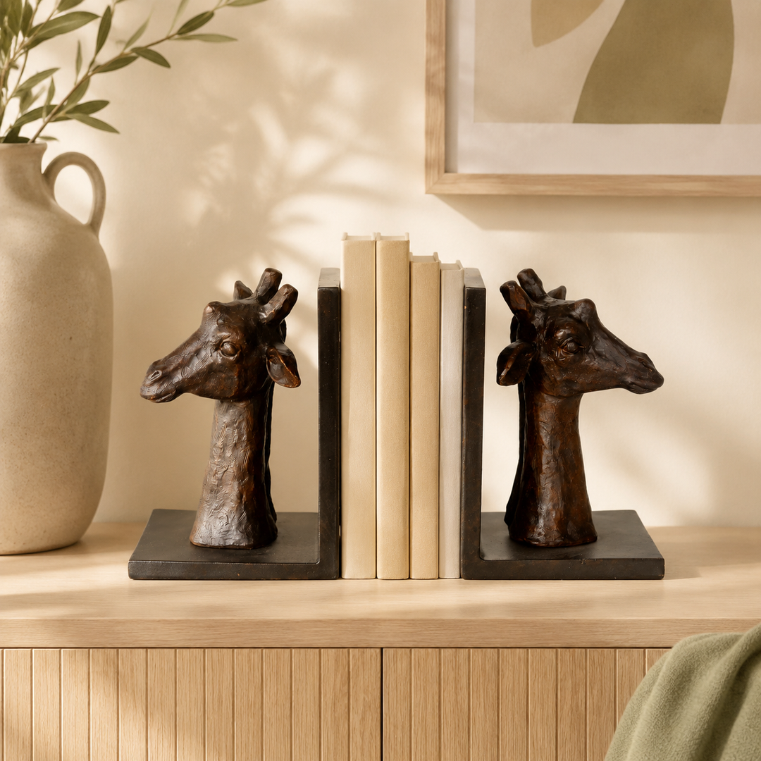 PAIR OF GIRAFFE HEAD BOOK ENDS 20X70X12CM lifestyle view