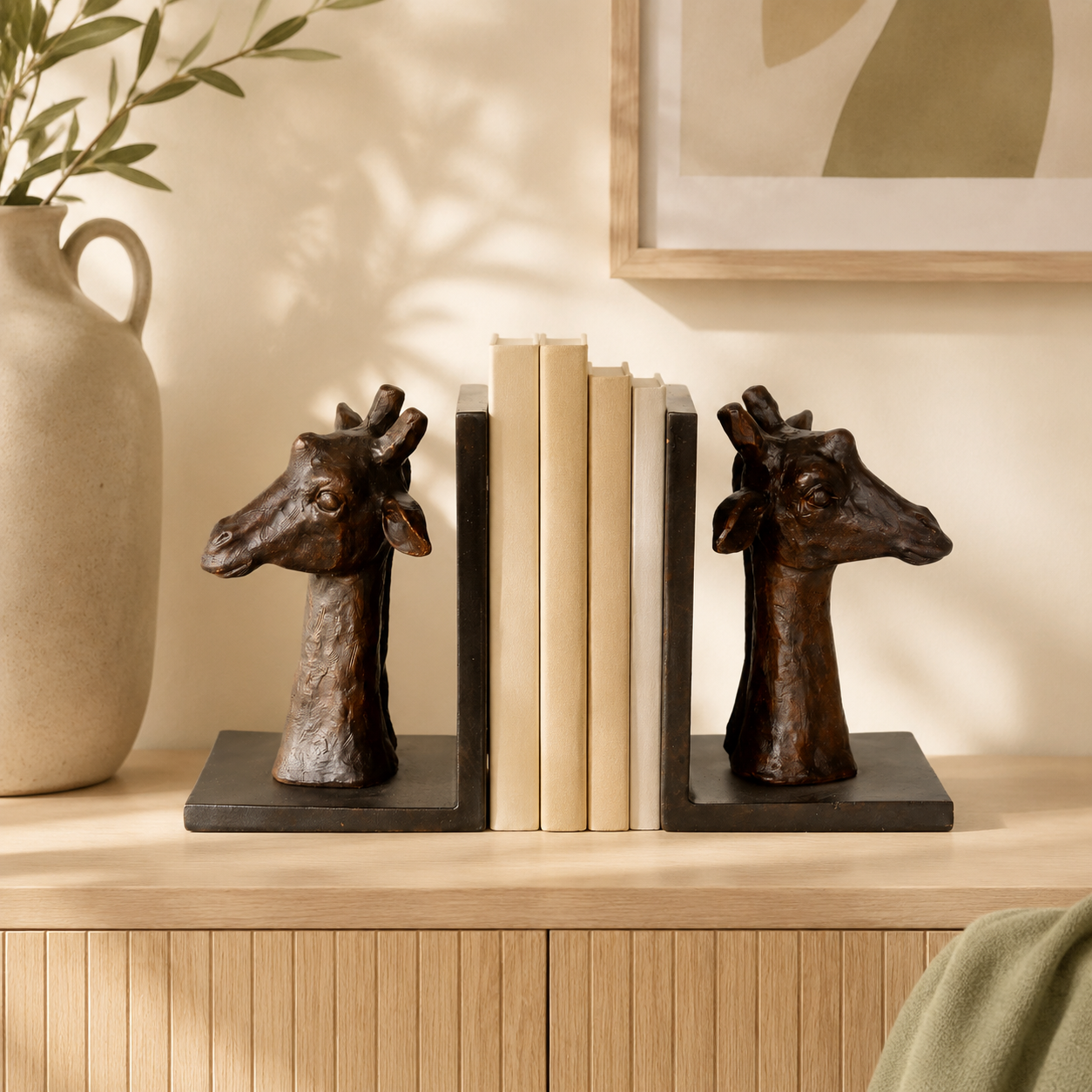 PAIR OF GIRAFFE HEAD BOOK ENDS 20X70X12CM lifestyle view