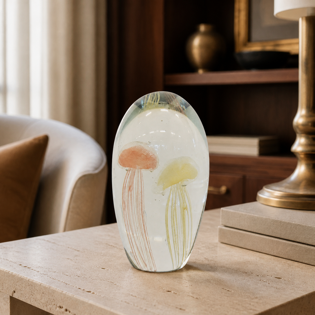 Paperweight jellyfish 16cm peach white lifestyle