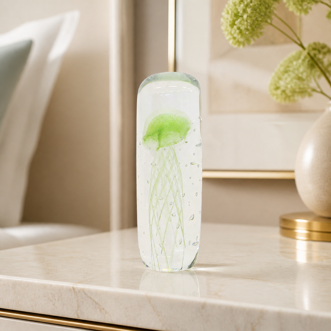 Paperweight jellyfish cylinder mint 18cm lifestyle
