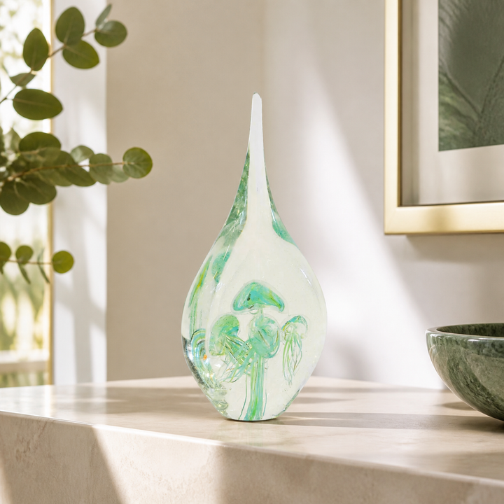 Paperweight jellyfish teardrop green 26cm lifestyle