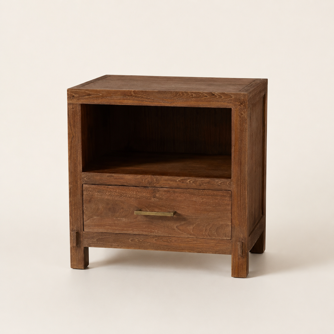 Redcliff Red Oak Pedestal — opposite three-quarter view