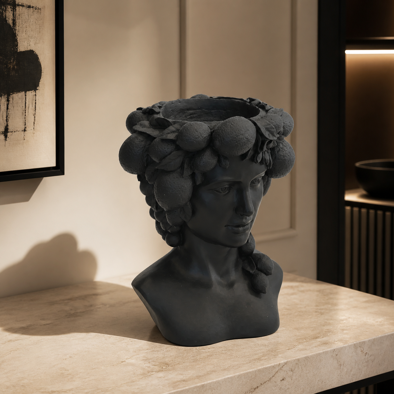 Resin lady head vase black lifestyle