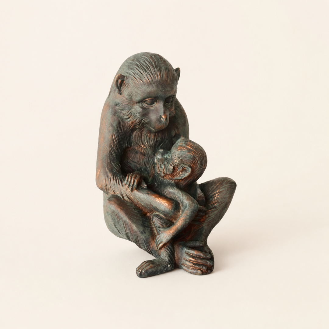 Resin Monkey With Baby on a warm ivory catalogue background