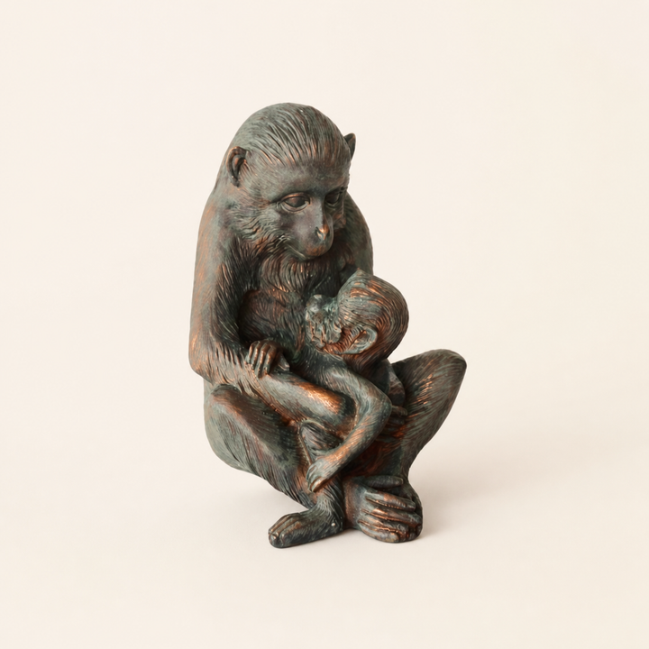 Resin Monkey With Baby on a warm ivory catalogue background