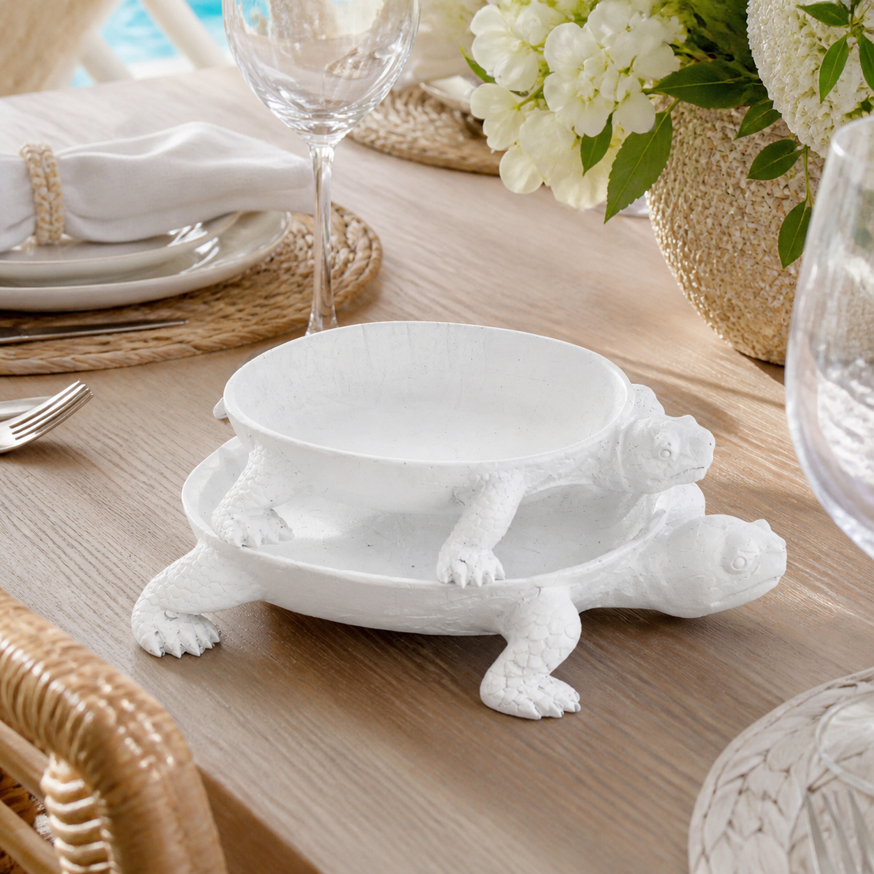 Resin turtle platter white set 2 - luxury lifestyle