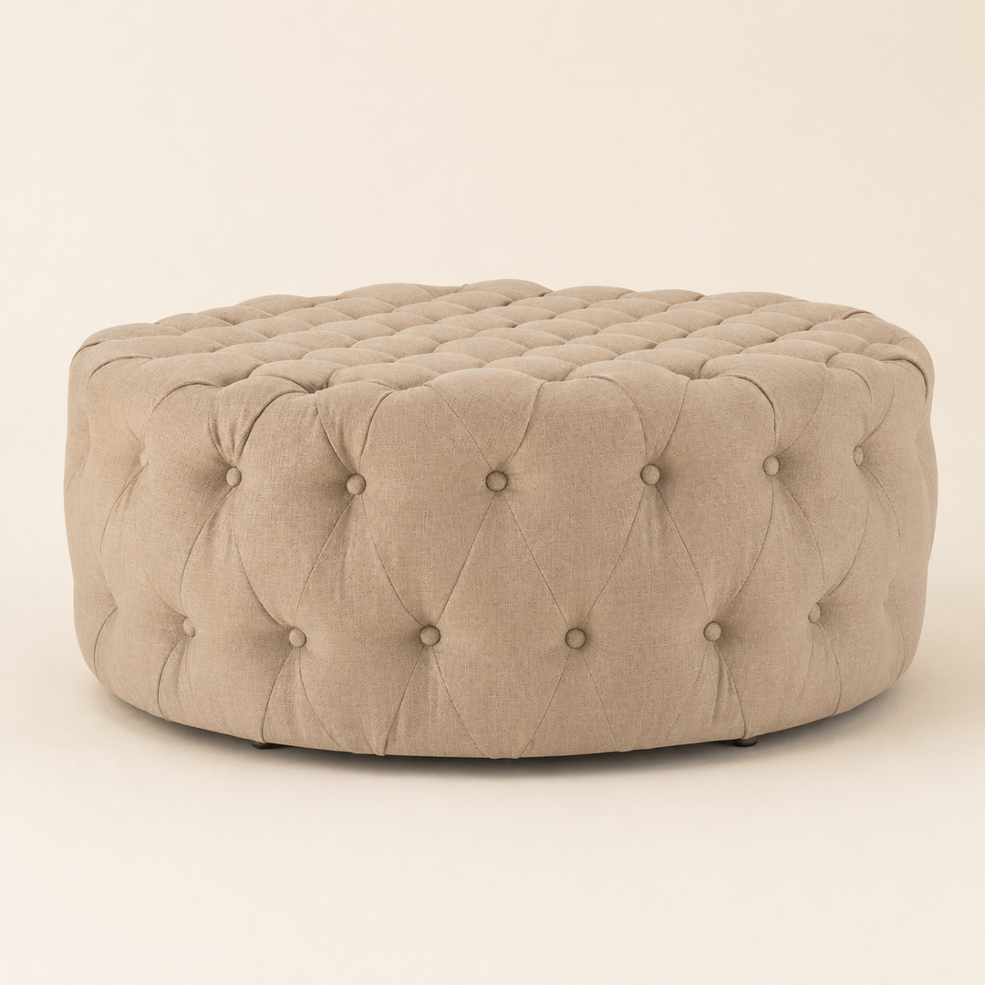 Round Deep Button Ottoman — side profile