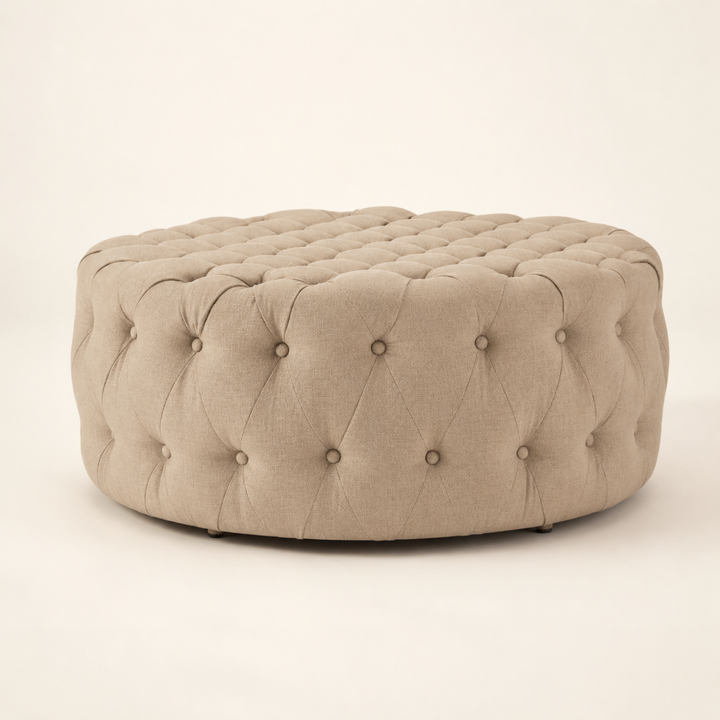 Round Deep Button Ottoman — rear angle