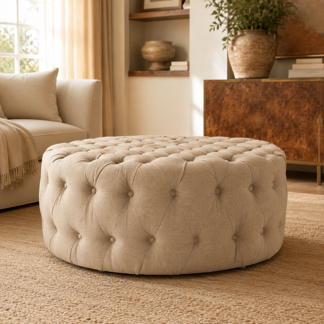 Round Deep Button Ottoman — luxury lifestyle