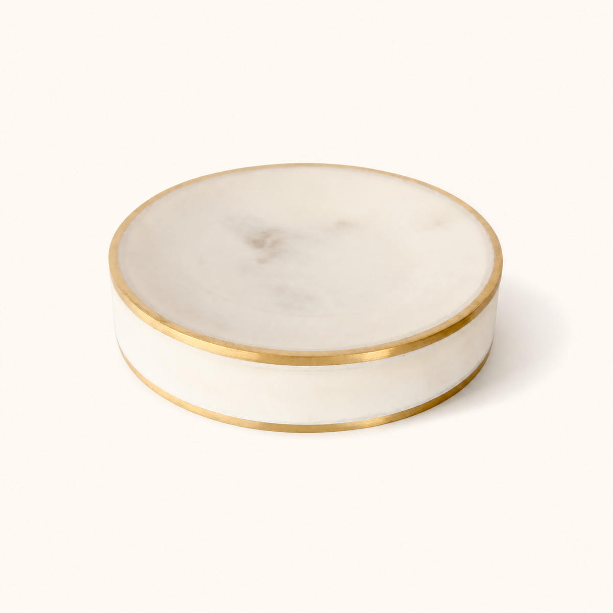 ROUND MARBLE SOAP DISH BRASS EDGE 13CM DIAM - catalogue