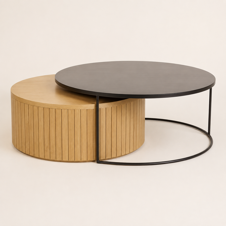 Sagebrook Oak and Black Mdf Coffee Table Set — side profile