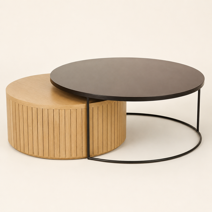 Sagebrook Oak and Black Mdf Coffee Table Set — rear angle