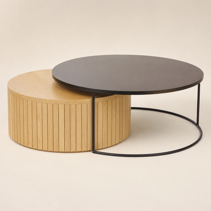 Sagebrook Oak and Black Mdf Coffee Table Set — craftsmanship detail