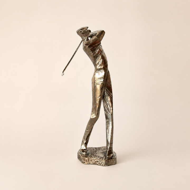Silver Golfer On Stand on a warm ivory catalogue background