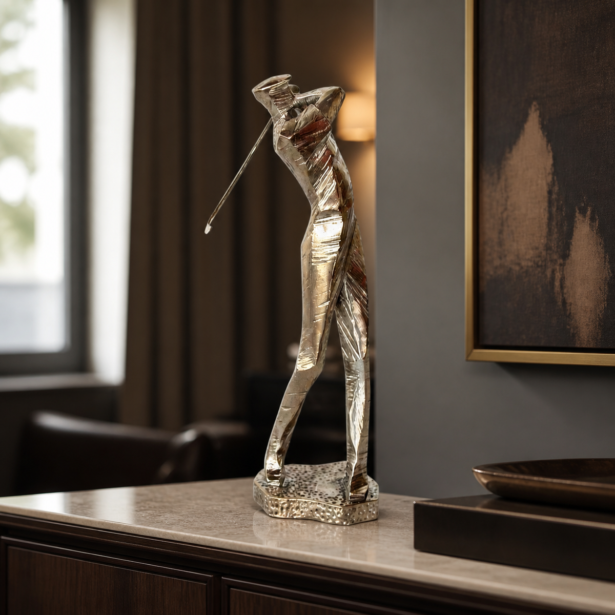Silver Golfer On Stand in a luxury interior
