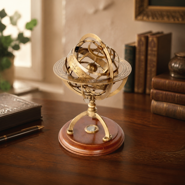 Small brass armillary in luxury study