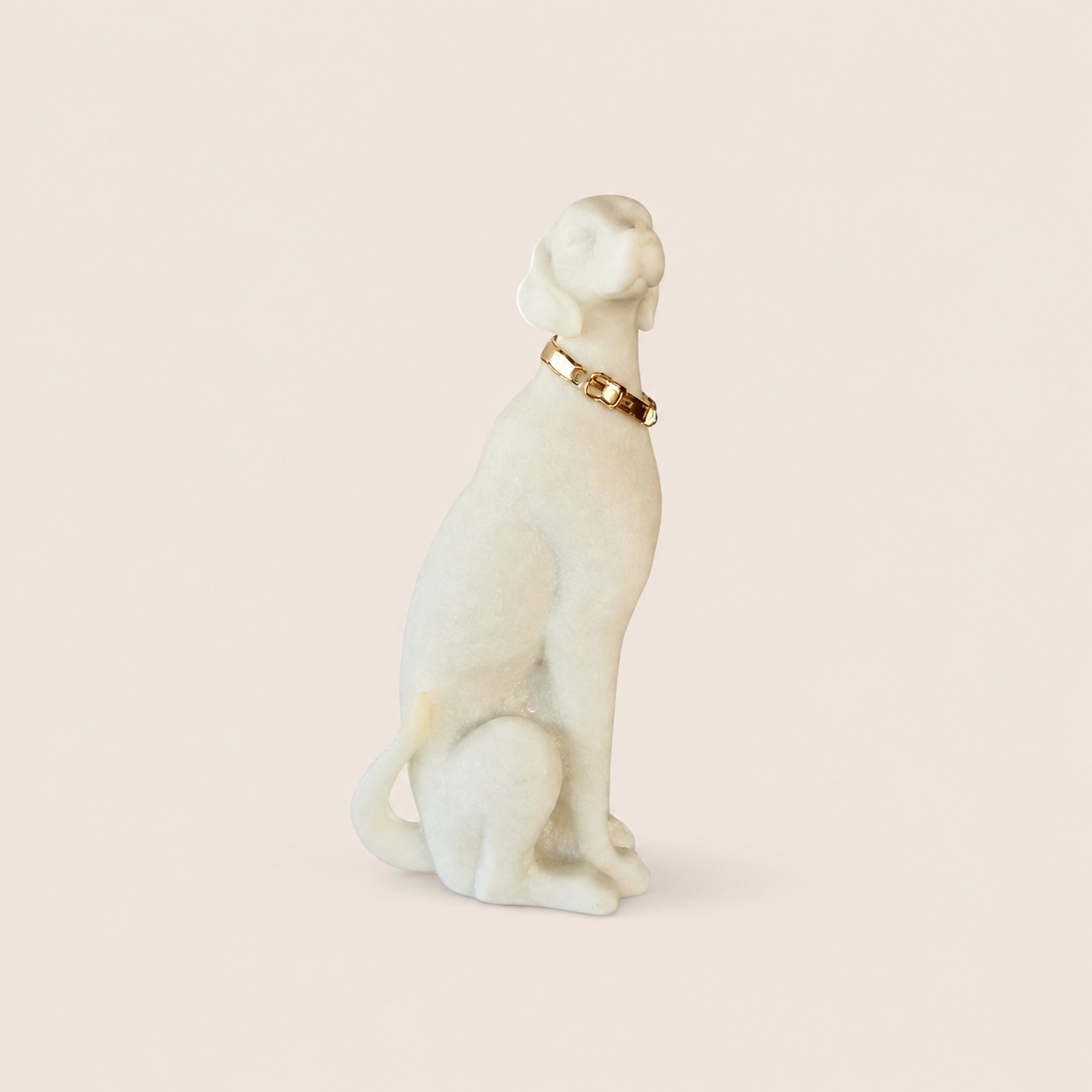 Stone Dog sculpture with gold collar – catalogue view