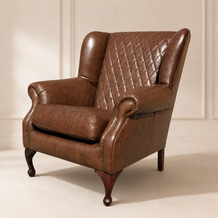 Unique Boys wingback cross stitching occasional chair with leather - main product view