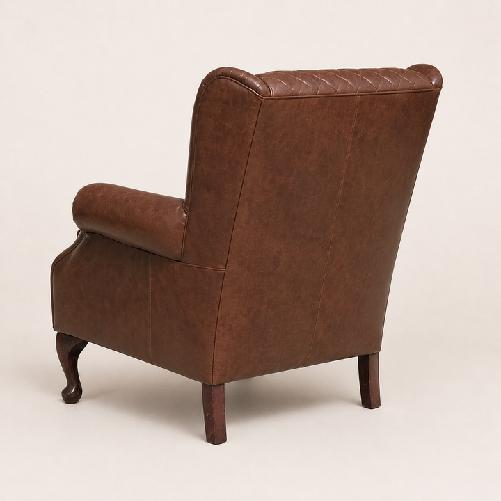 Unique Boys wingback cross stitching occasional chair with leather - rear angle