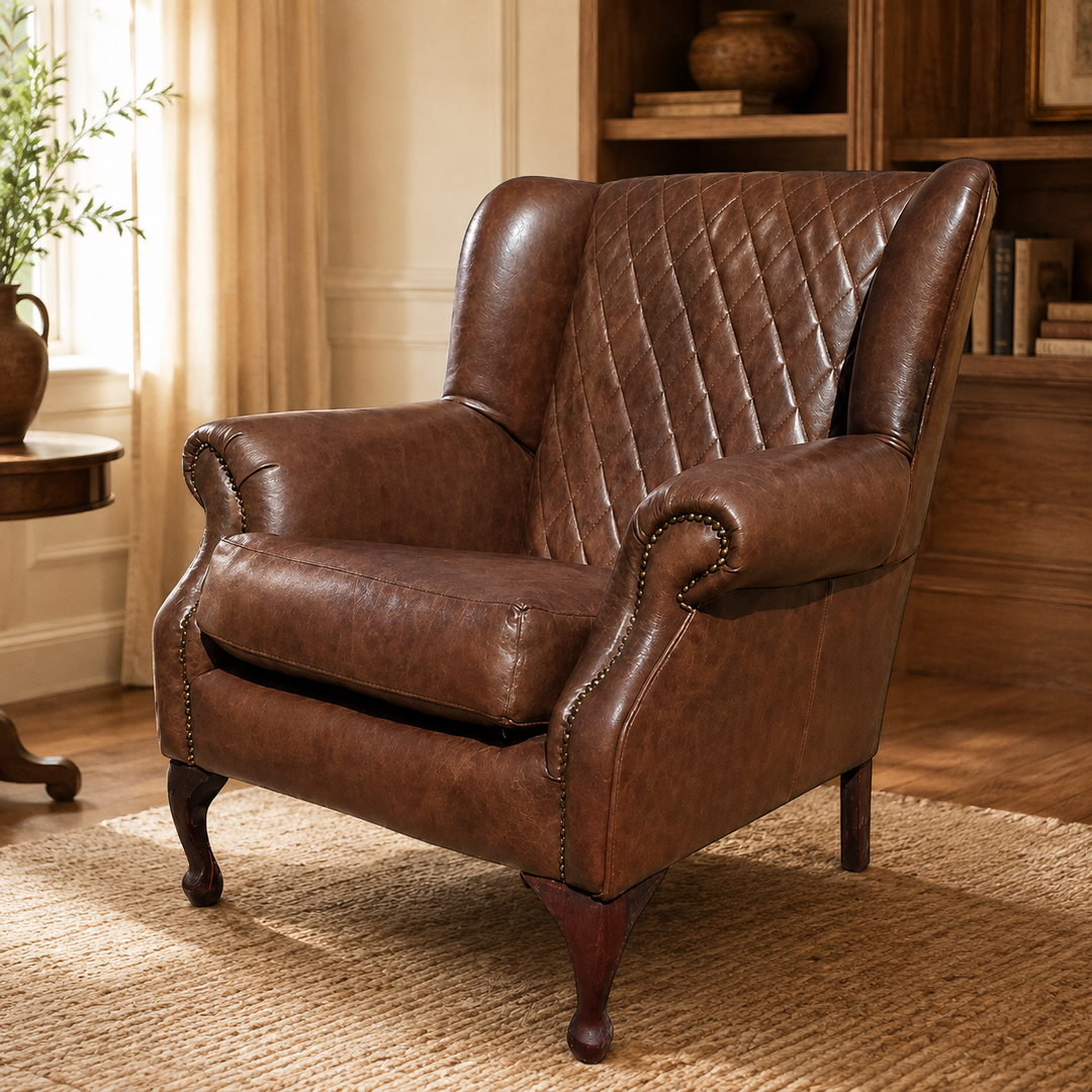 Unique Boys wingback cross stitching occasional chair with leather - luxury lifestyle