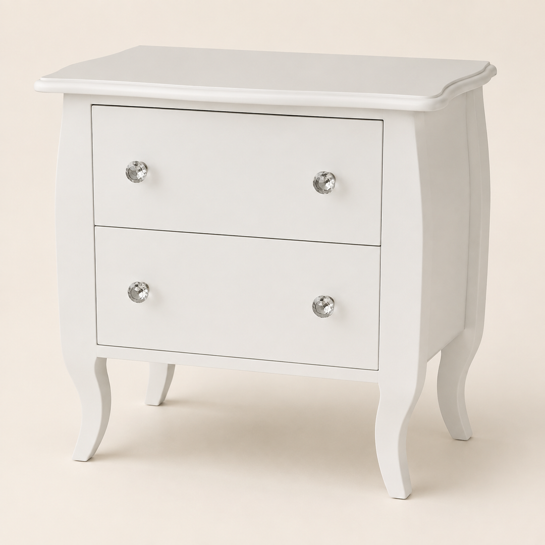 Victor White bedside Table — opposite three-quarter view