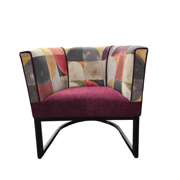 Metal tub chair with Stuart Graham Fabric