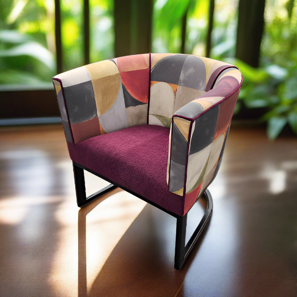 Metal tub chair with Stuart Graham Fabric