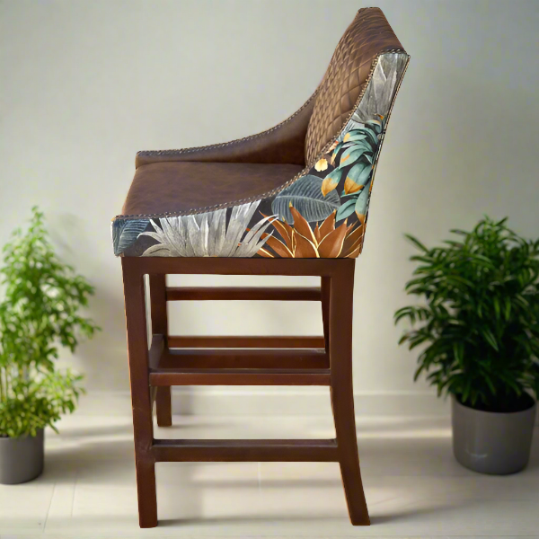 Lincon Modern Upholstered Stool Leather and Fabric