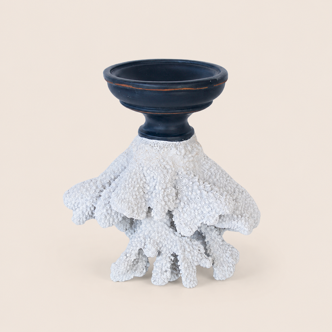 WHITE CORAL ON STAND CANDLE STICK 19X18X12CM catalogue view