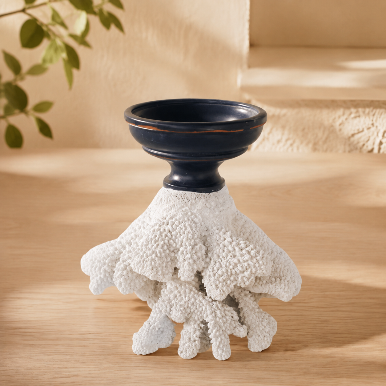 WHITE CORAL ON STAND CANDLE STICK 19X18X12CM lifestyle view