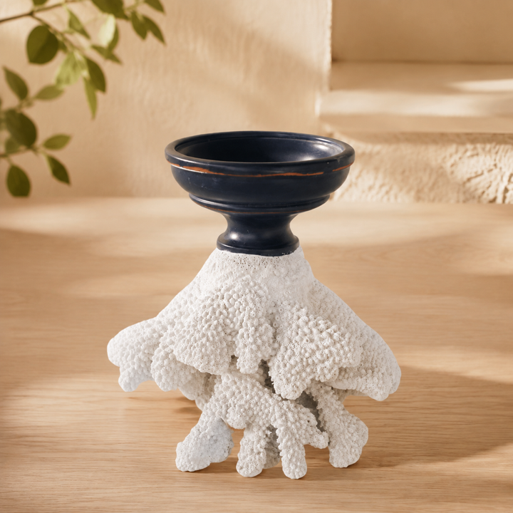 WHITE CORAL ON STAND CANDLE STICK 19X18X12CM lifestyle view