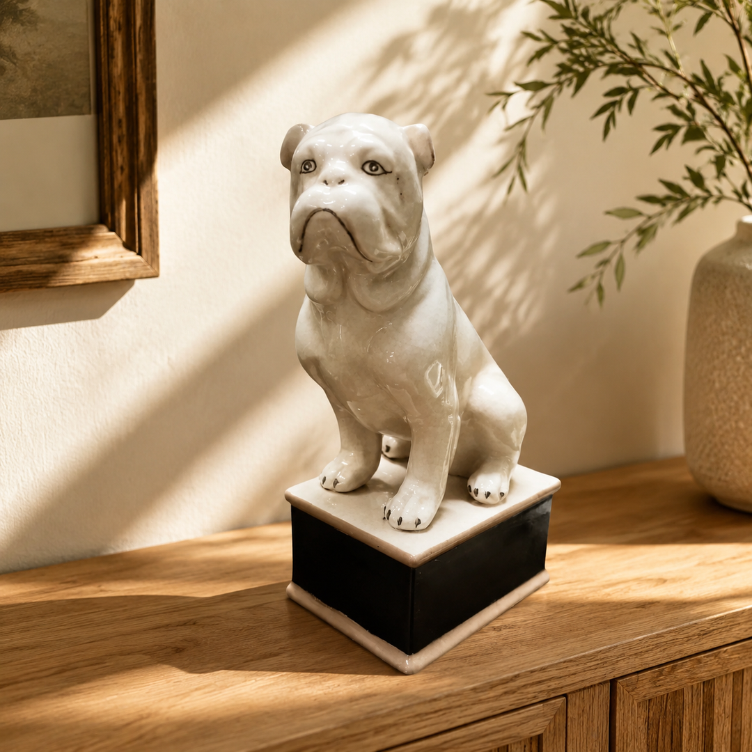Winston bulldog figurine in a warm luxury interior