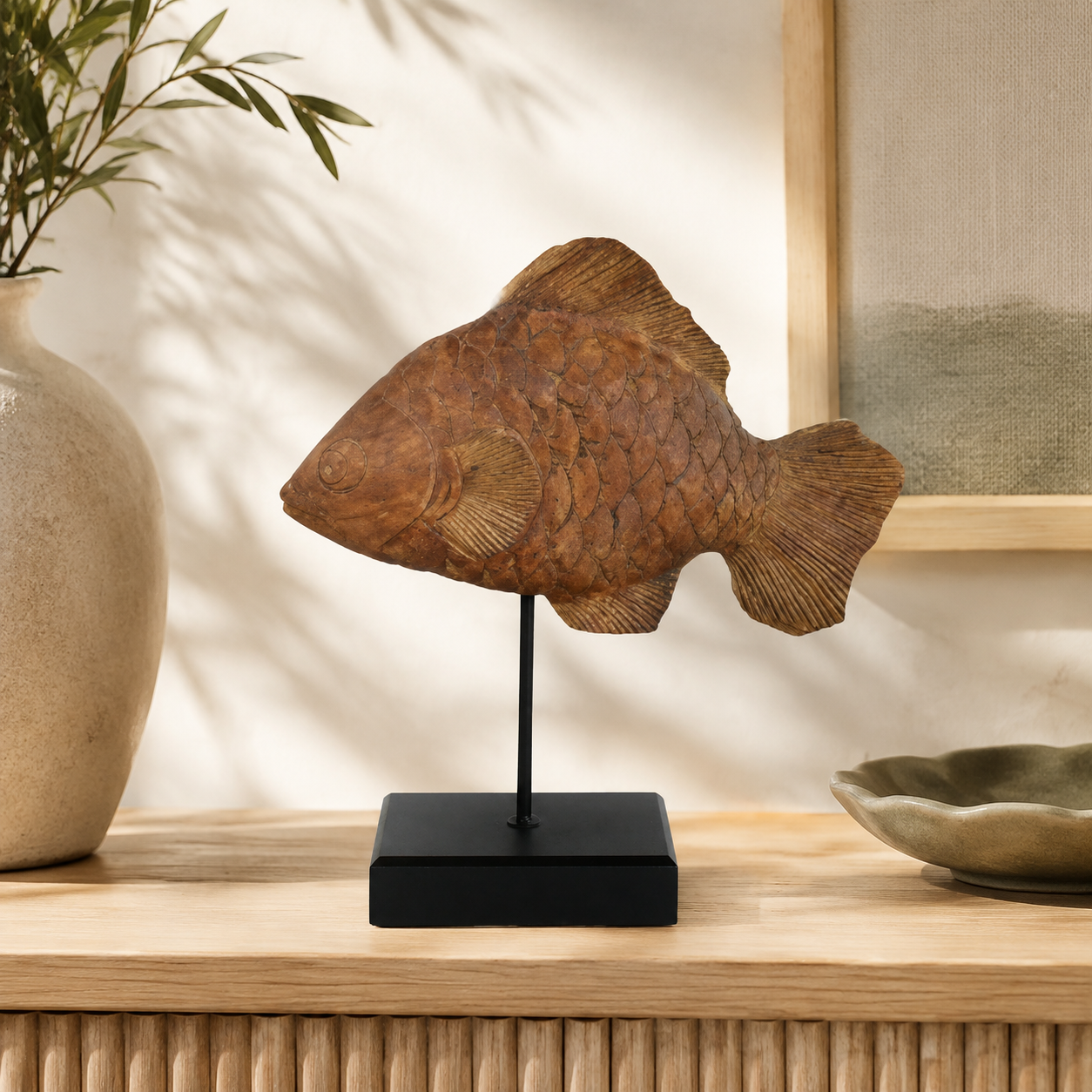 WOODEN FISH ON STAND 36X34CM lifestyle view