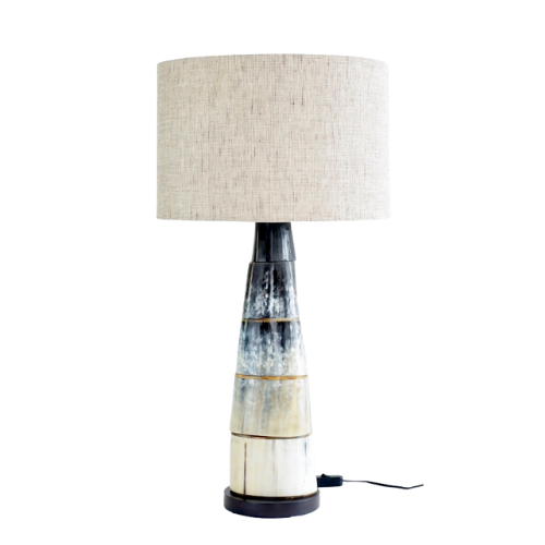 Black Cow horn disc lamp & linen shade - Unique Boys 