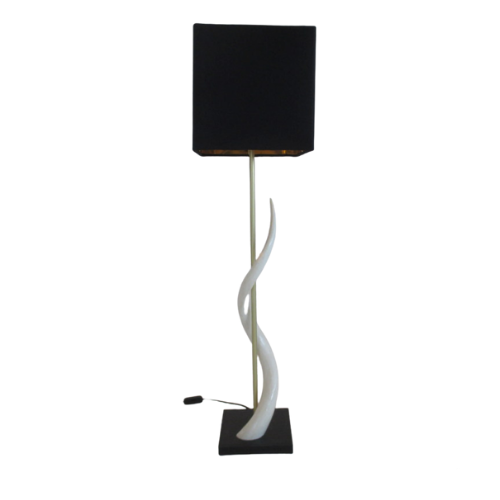Black Leather Base Kudu Inner Horn lamp & Black Linen shade Unique Boys